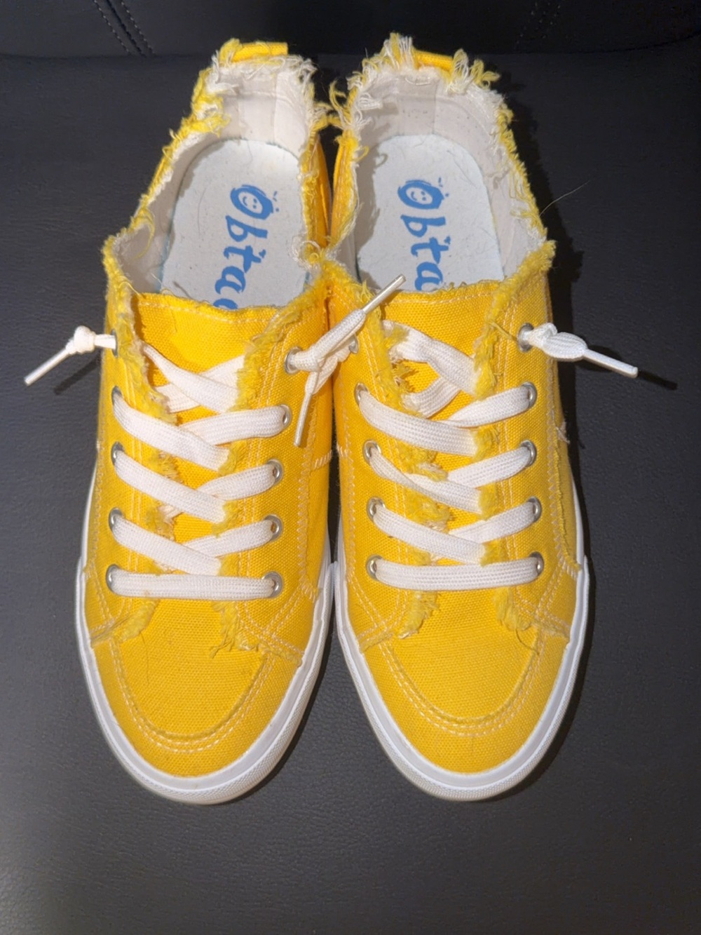 Yellow Frayed Canvas Lace-Up Sneakers - Unbranded